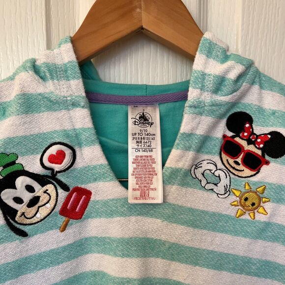 Girls Disney Mickey Mouse & Friends Emoji Swim Cover-Up: Mint stripe, Size 9/10 - Picture 4 of 5